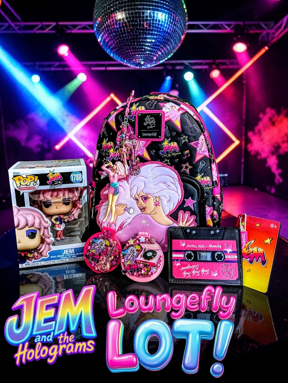 Loungefly JEM & The Holograms Mini Backpack, FUNKO POP, Compacts,  Wallet&Charm